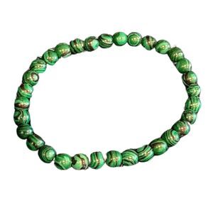 6MM Genuine Green Malachite Natural Stone Stretch Beaded Bracelet Round Bead